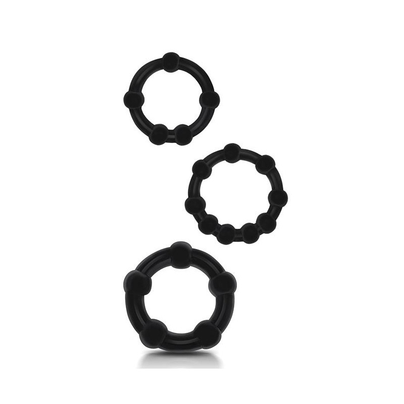 Beast Rings Lot de 3 mini cockrings souples Beaded Set Noirs